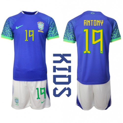 Brasilien Antony #19 kläder Barn VM 2022 Bortatröja Kortärmad (+ korta byxor) Brasilien Antony #19 kläder Barn VM 2022 Bortatröja Kortärmad (+ korta byxor)
